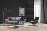 Fatsa Swivel Chair, Dark Gray Linen Fabric, Matte Black Powder-Coated Metal Legs, Grey